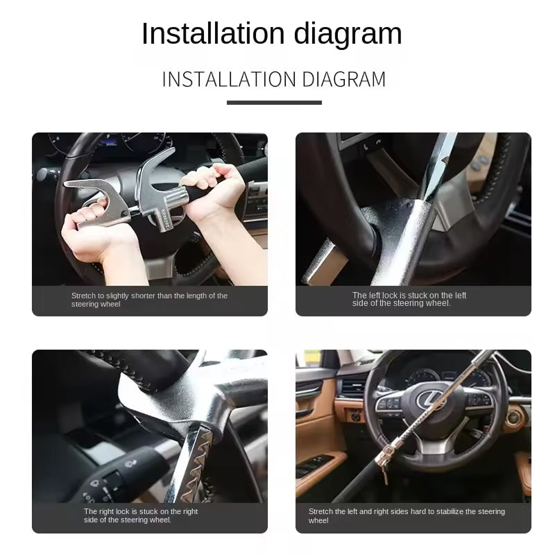 LockSpino Anti-Theft Steering Wheel Lock with Window Breaker