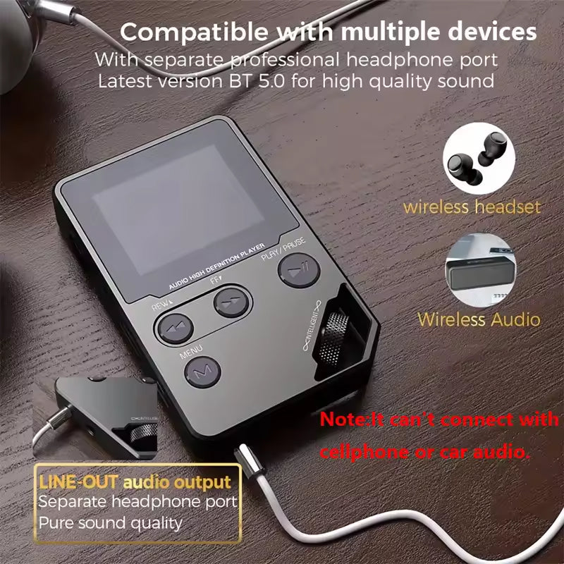MelodyMixe Bluetooth MP3 Player | 50h Battery & Lossless Hi-Fi Audio