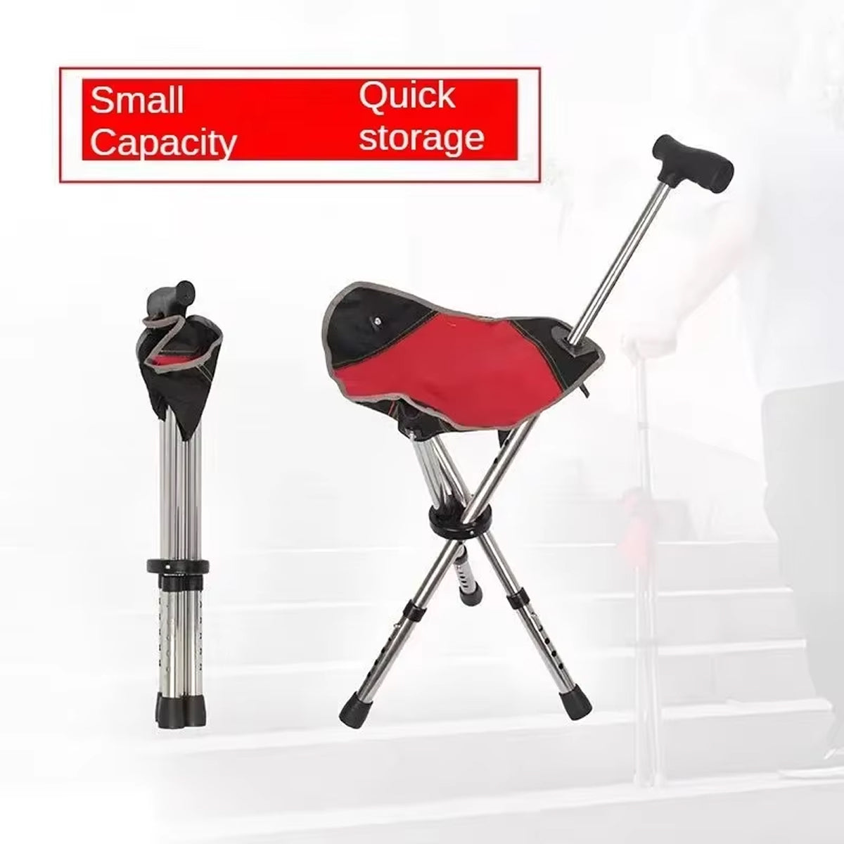 Restixi 2-in-1 Lightweight Folding Walking Stick with Integrated Seat