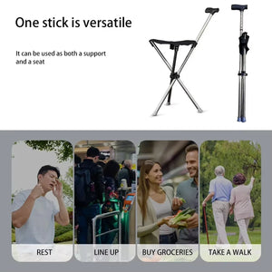 Restixi 2-in-1 Lightweight Folding Walking Stick with Integrated Seat