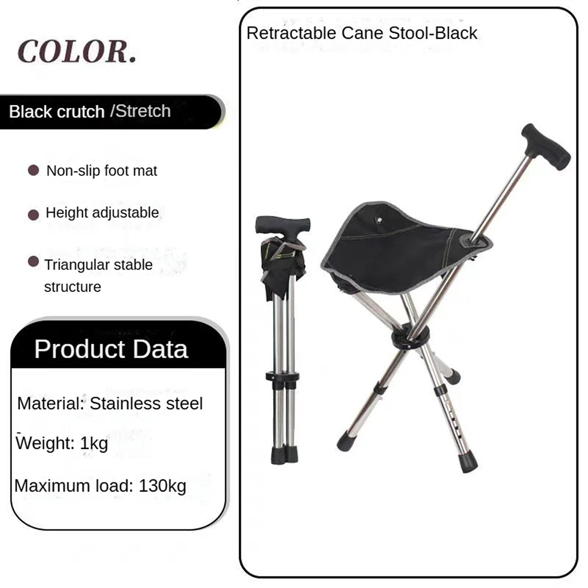Restixi 2-in-1 Lightweight Folding Walking Stick with Integrated Seat