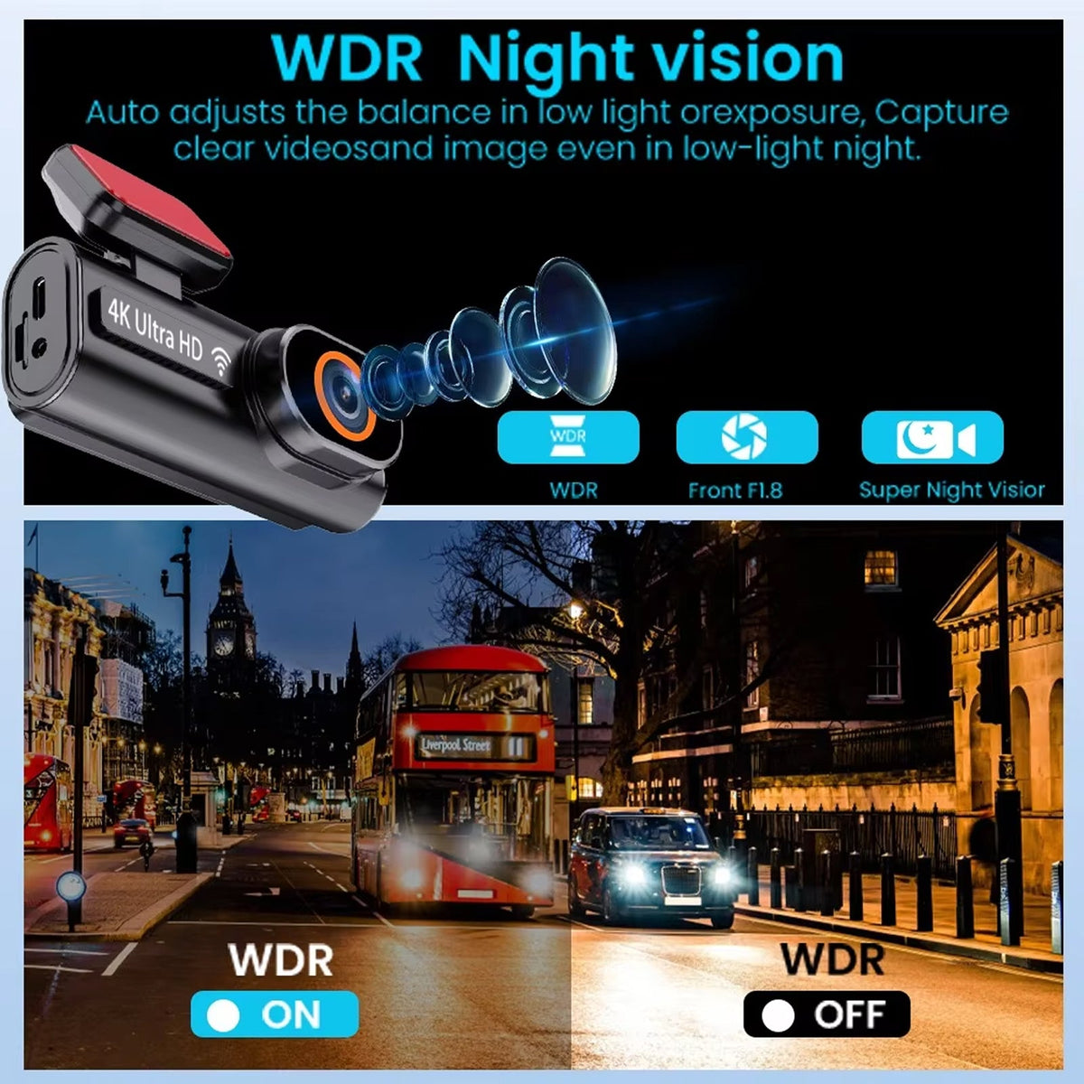 SnapiDual Wireless Dual Front and Rear Dashcam with Ultra-HD Night Vision