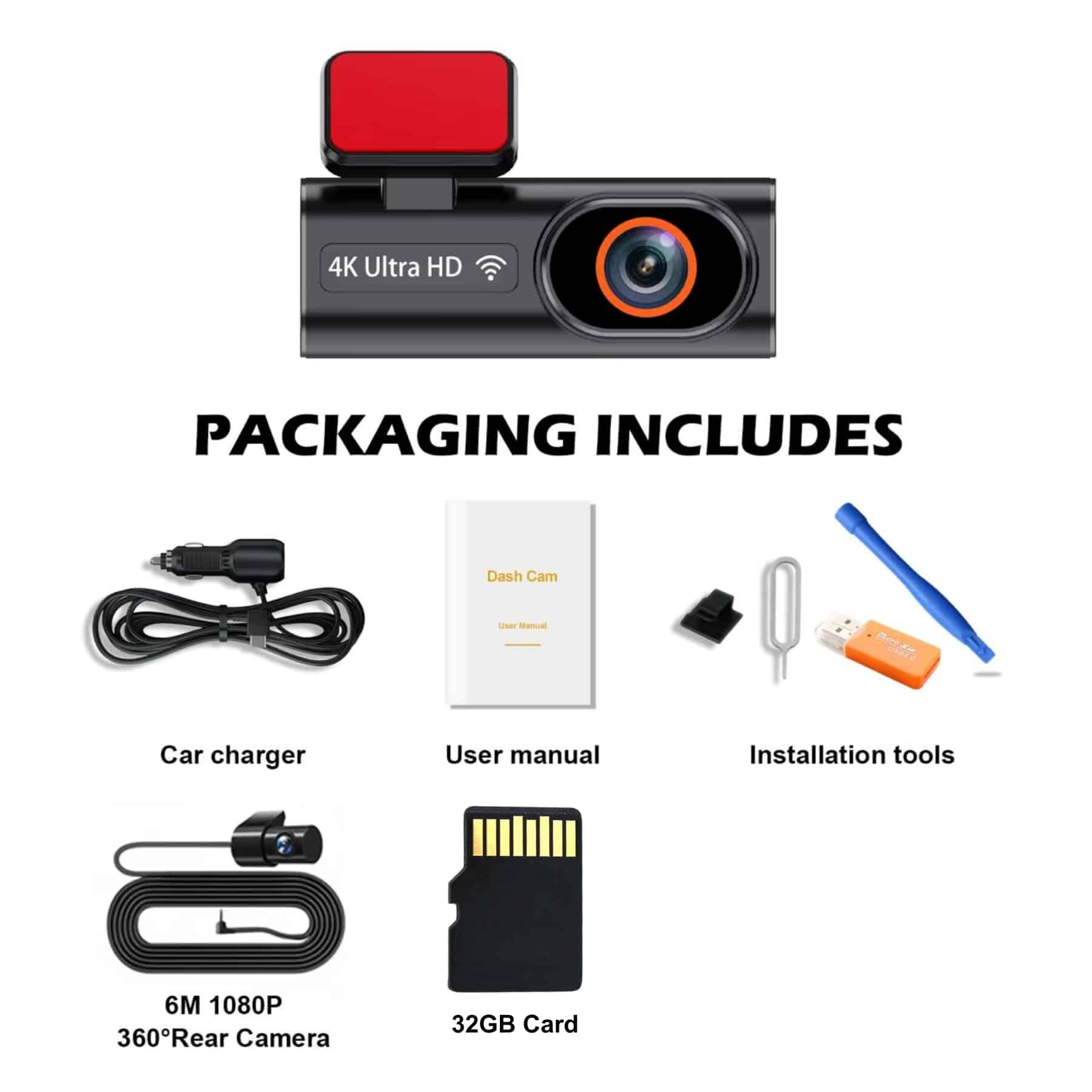 SnapiDual Wireless Dual Front and Rear Dashcam with Ultra-HD Night Vision