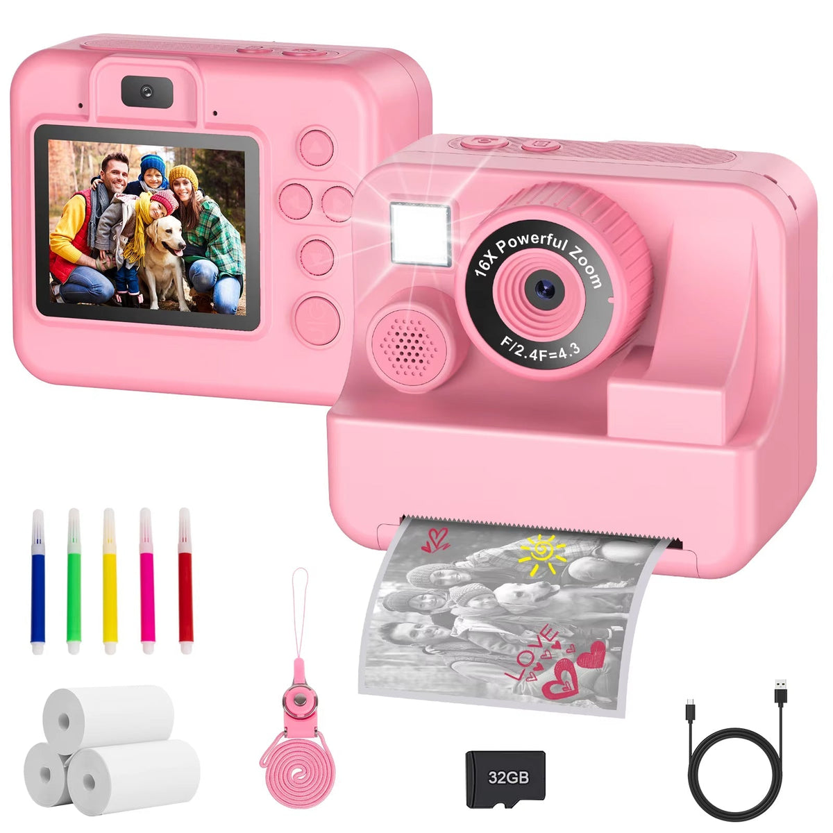 SnapoKidy 1080P Instant Print Camera for Kids 3-12