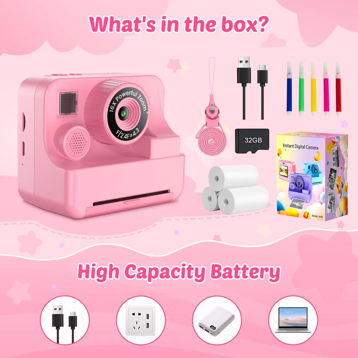 SnapoKidy 1080P Instant Print Camera for Kids 3-12
