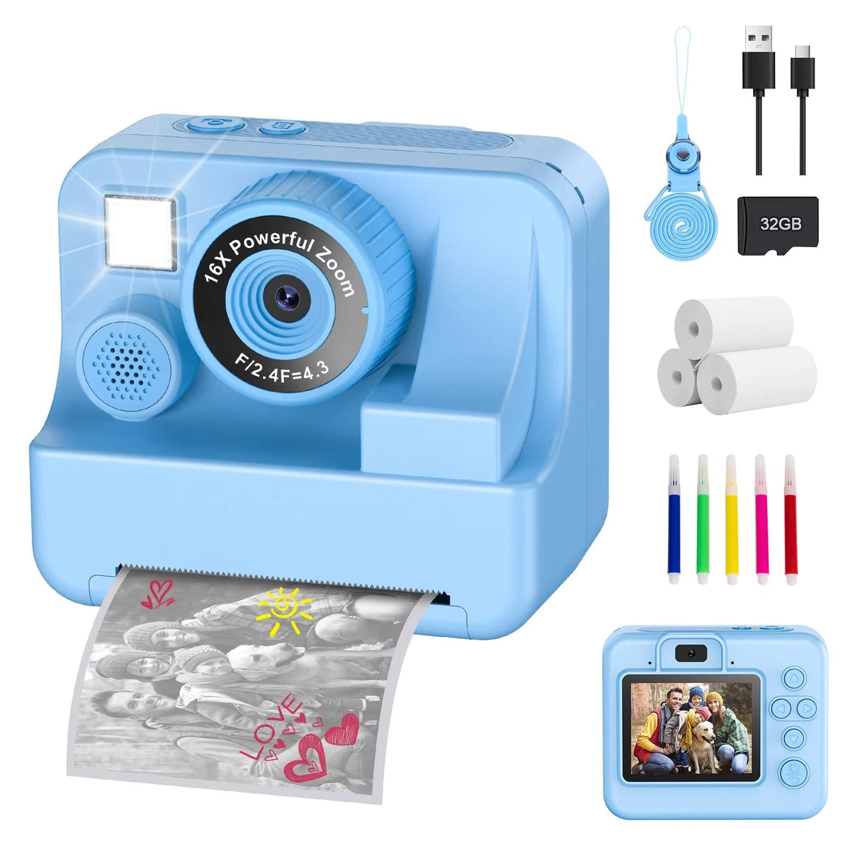 SnapoKidy 1080P Instant Print Camera for Kids 3-12