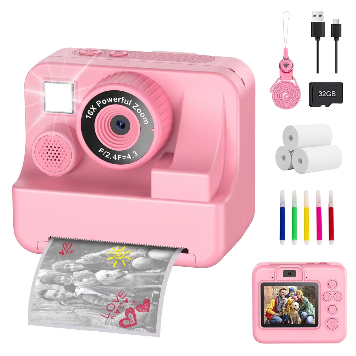 SnapoKidy 1080P Instant Print Camera for Kids 3-12